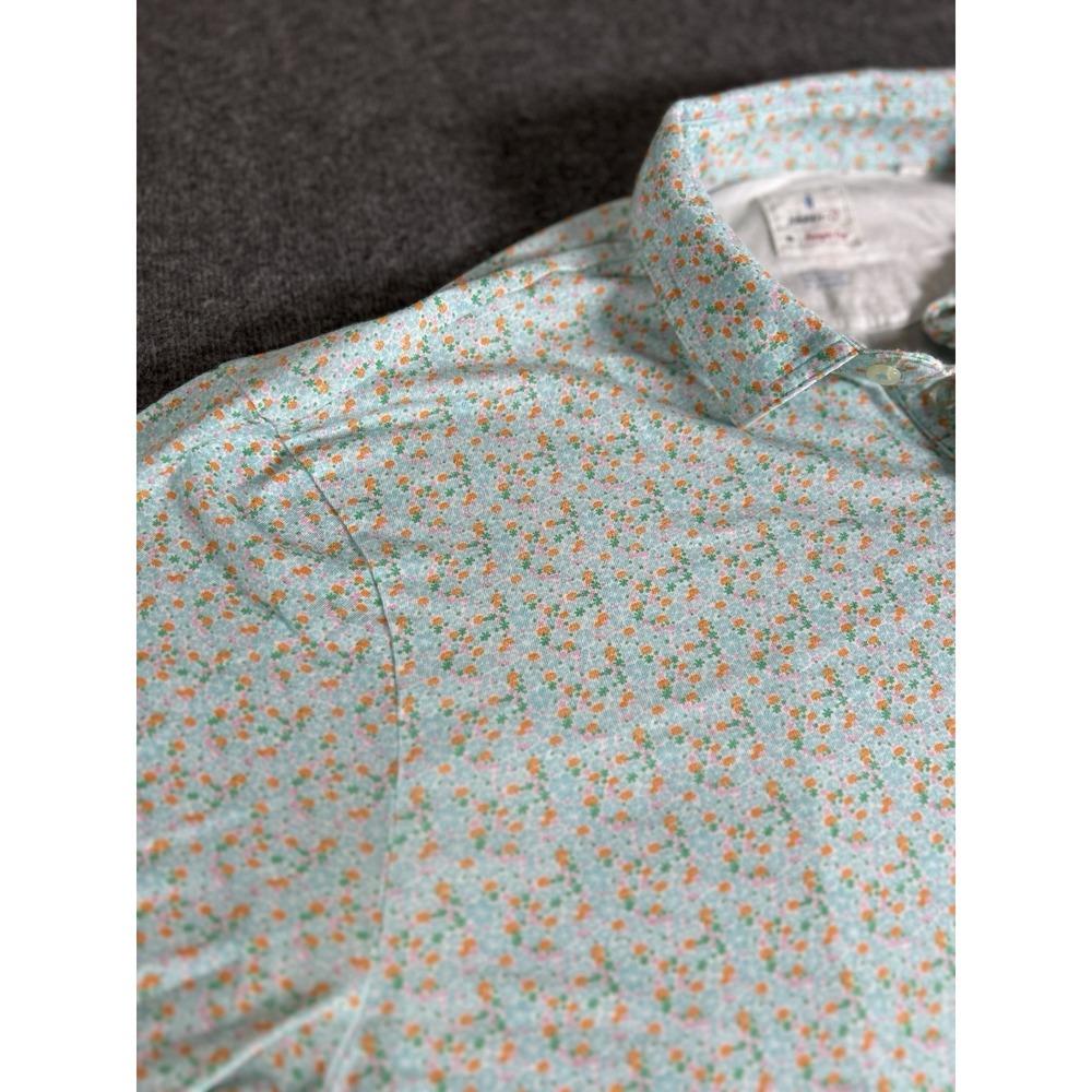 Johnnie O Polo Shirt Mens XL teal‎ Golf Performance Stretch Flowers - Picture 4 of 8